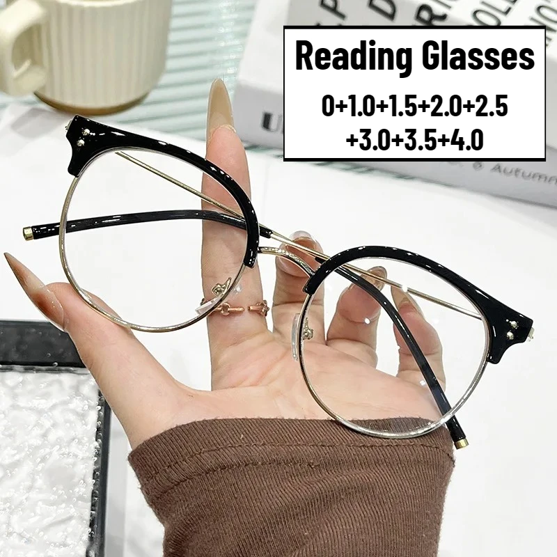 

Women's New Retro Round Frame Fashion Reading Glasses Men and Women High-definition Anti-blue Light Reading Presbyopia Glasses