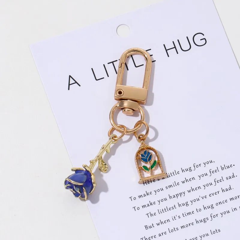 1pc Valentine\'s Day Colorful Rose Small Hug Dropping Enamel Keychain Romantic and Beautiful Style Car Bag Keyring Gift Souvenir