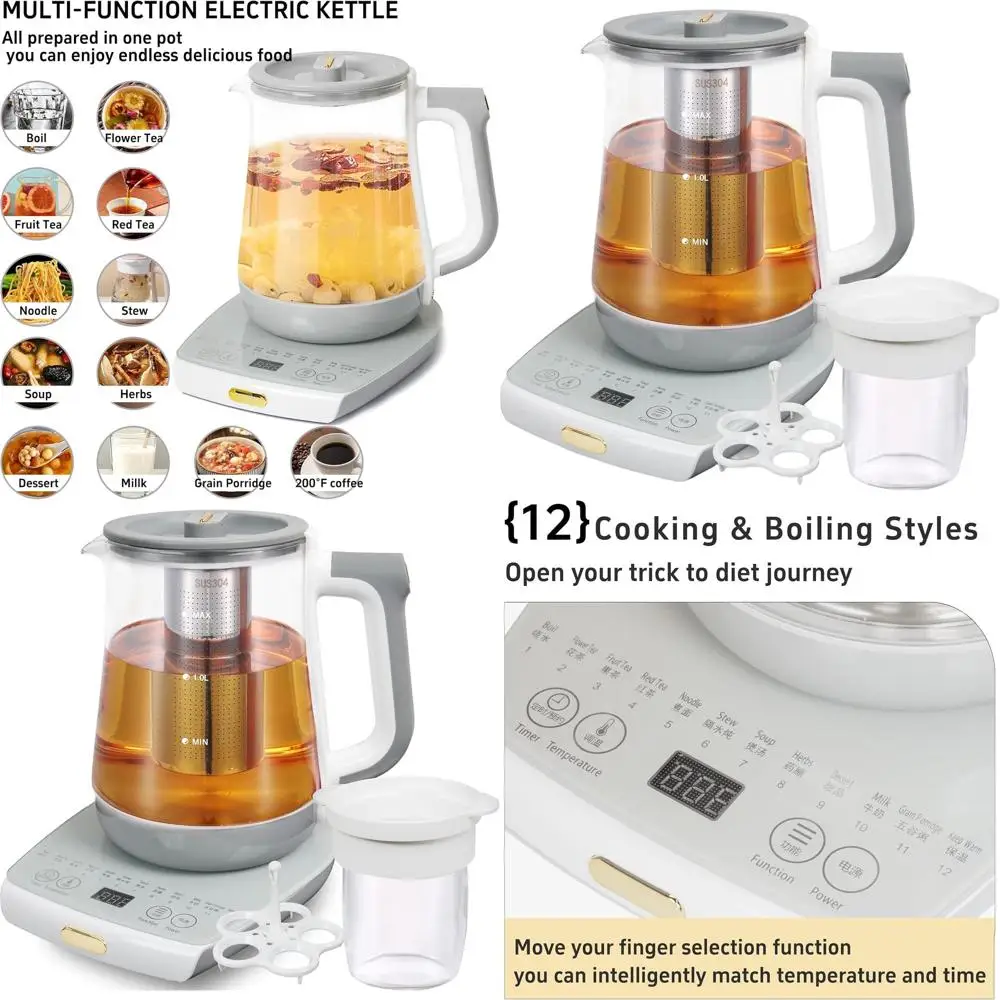 

Infuser Electric Kettle with Stew Pot, Smart Tea Maker for Fruit and Tea, Temperature Control, 12 Functions, 1.8L Capacity