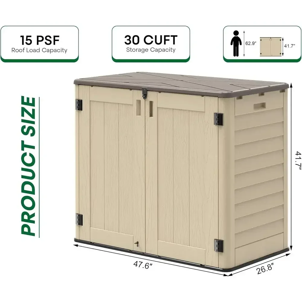Weather-Resistant Outdoor Storage Shed, Multi-Purpose Utility Shed for Lawn Mower, Garden Tools, and Garbage Cans, Lockable Resi