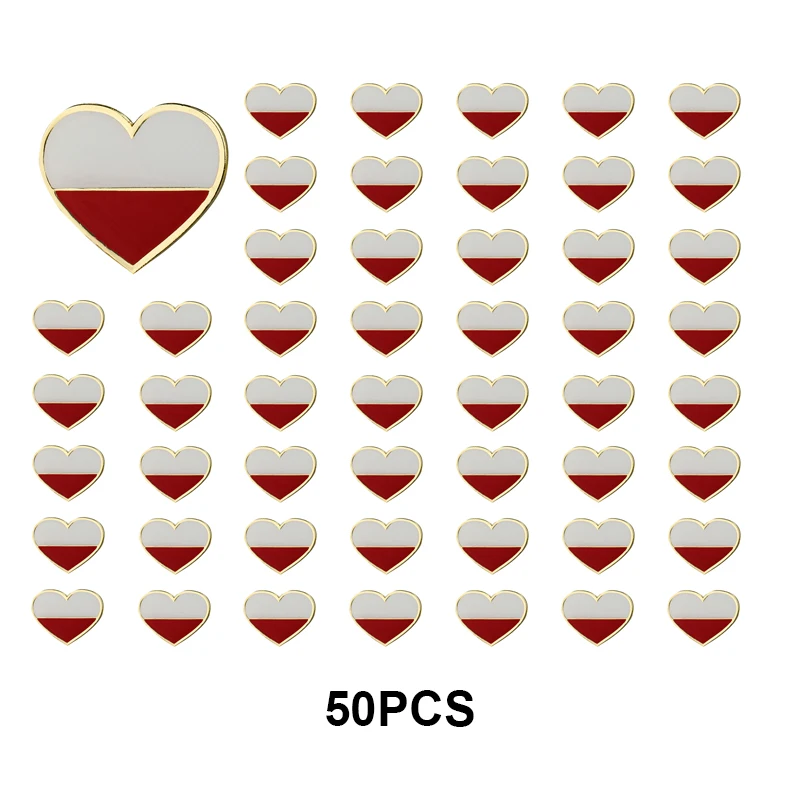 1-3-5-10-50-100pcs Poland Heart Shape Badge Brooch Natinal Lapel Pins Flag Lapel Pins Country Flag Badge
