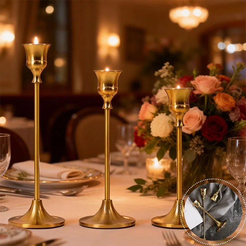 

Light Luxury Metal Candle Holder with Polished Surface Single Candle Holder Home Dining Table Bedroom Party Decoration Ornament