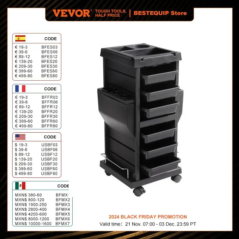 VEVOR Ultimate Salon Trolley Cart  for Stylist with 6 Removable Drawers & Tool Holder and Lockable Wheels for Beauty SPA Barber