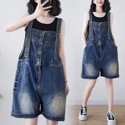 2025 Summer Large Size Denim Strap Pants for Women Loose And Slim Jeans Playsuit Overall Jumpsuits Shorts Z1930
