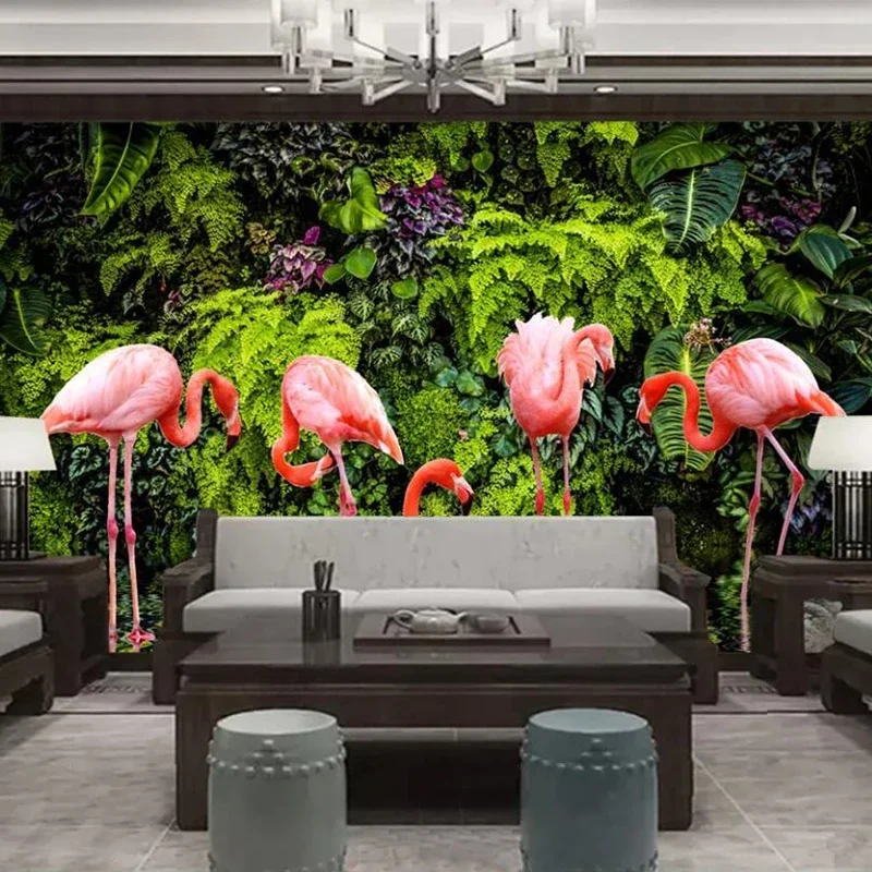 Custom 3D Photo Fresco European Style Tropical Rainforest Banana Leaf Flamingo Modern Large Mural Bedroom Living Room Wallpaper