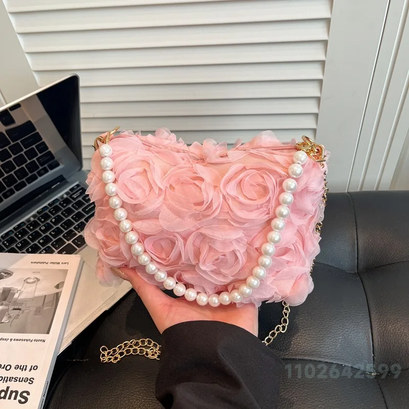 2026 New Women's Chain Bag Fashion High Quality Lace Flower Handbag Solid Color Commuter Multi Functional Mobile Storage Bag