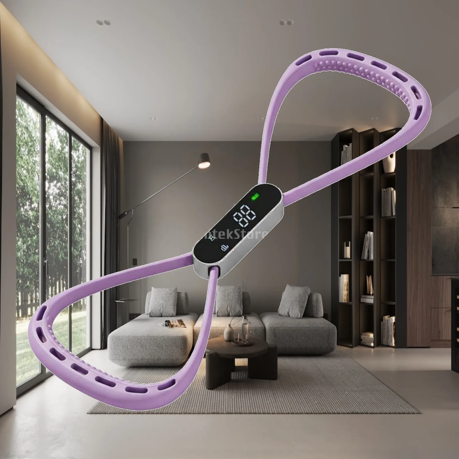 Durable Silicone Exercise Band with LED Display Portable Resistance Rope for Shoulder and Back Stretching Workouts