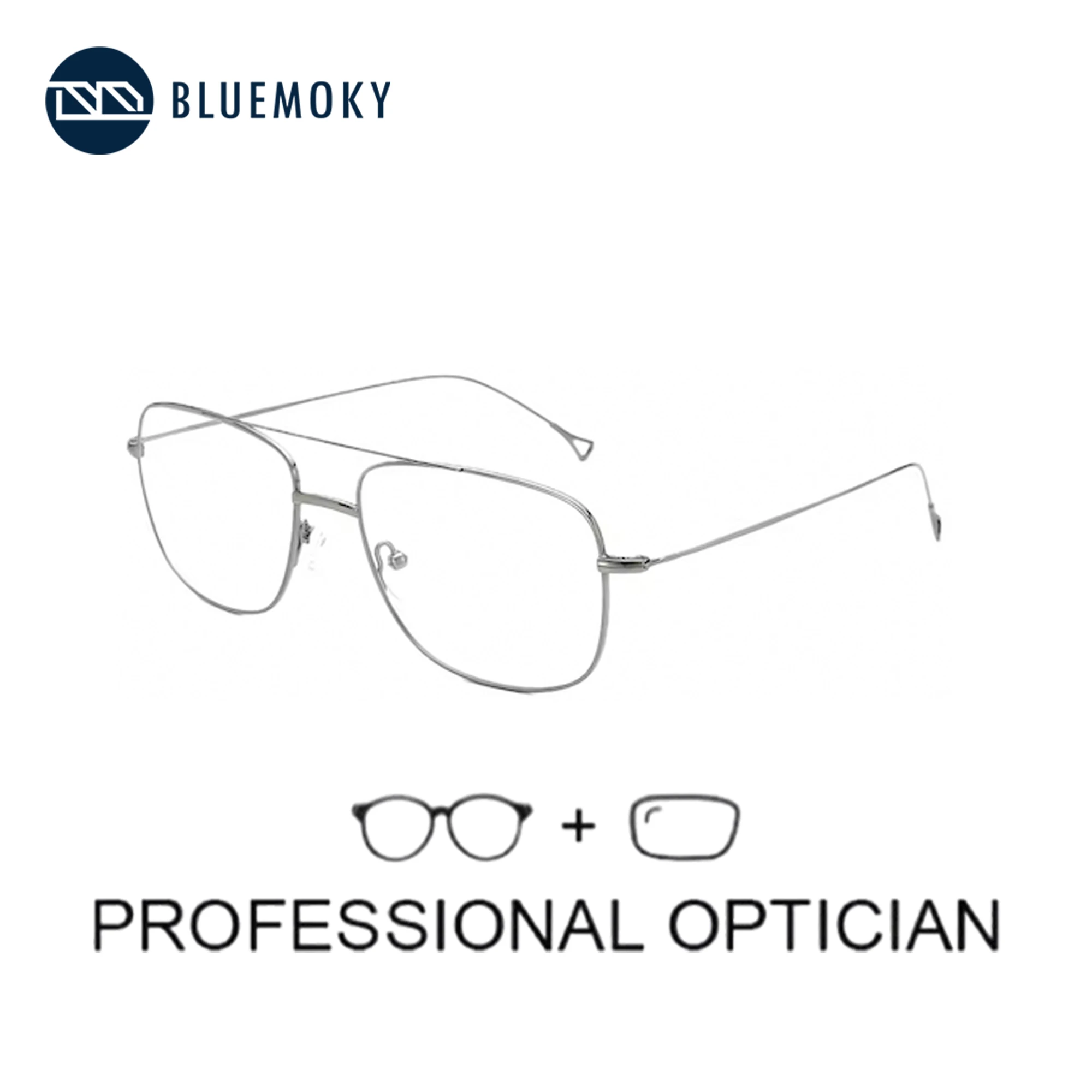 BLUEMOKY（ XL Size）Pure Titanium Prescription Eyeglasses Pilot Progressive/ Anti-Blue Light Myopia Optical Glasses For Men Women