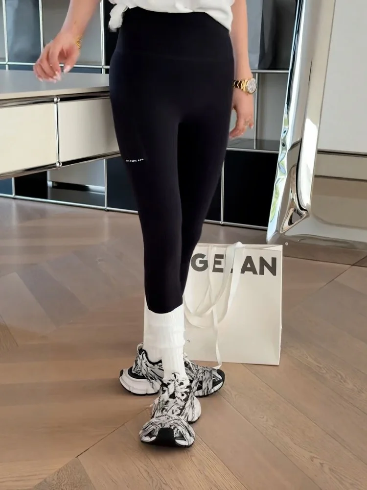 

High Waist Yoga Pants GGAO25 Autumn New Sle Letter Print Skin-friendly Slimming Base Layer Cotton Casual Nine Point Pants