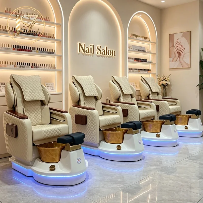 Modern Luxury Beauty Nail Salon Electric Reclining Discharge Pump Whirlpool Manicure Foot Spa Massage Pedicure Chair