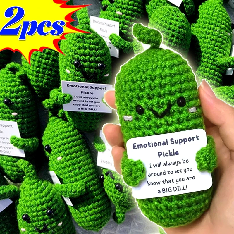 2/1pcs Handmade Emotional Cucumber Cute Handwoven Ornaments Funny Crochet Positive Energy Potato Support Pickles with Card Gift