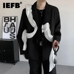 IEFB Chinese Style Men's Blazer Casual Non-detachable Ribbon Shoulder Pads Contrast Color Loose Male Suit Jackets New 9C8024