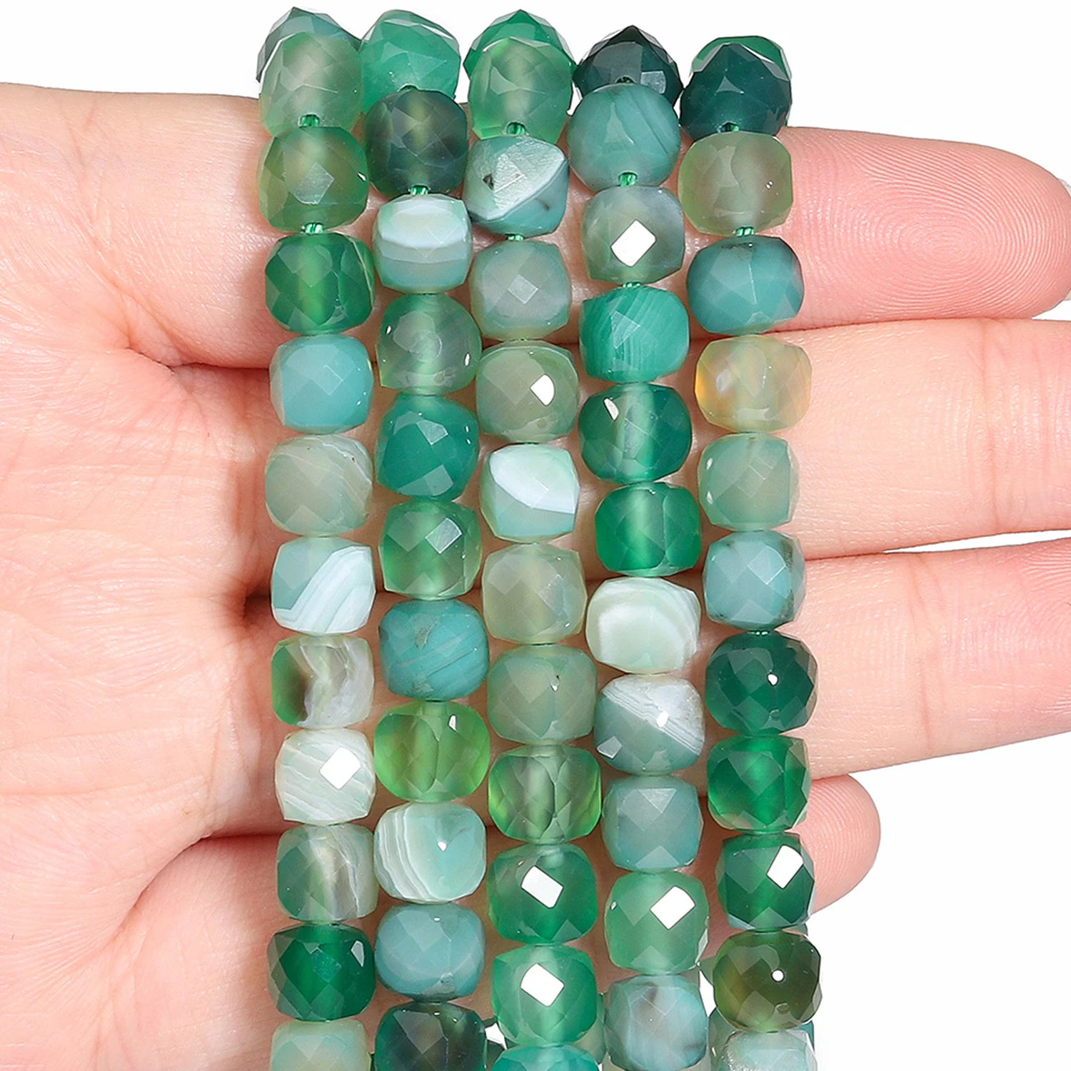 Natural Green Agate Stone Beads 7-8mm Faceted Cube Shape Loose Beads for Charms Jewelry Making Diy Bracelet Accessories