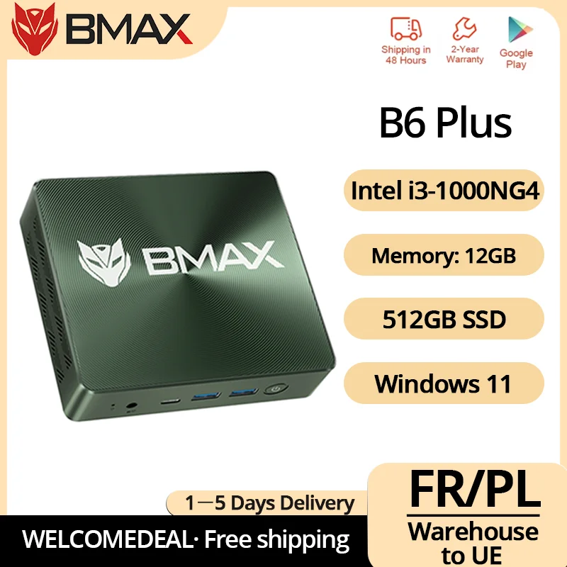 Mini PC BMAX B6 Plus : Intel i3-1000NG4, Windows 11, 12 Go DDR4, 512 Go NVMe SSD, WiFi 5, Bluetooth 4.2, 3 ×USB 3.0, 2 ×HDMI