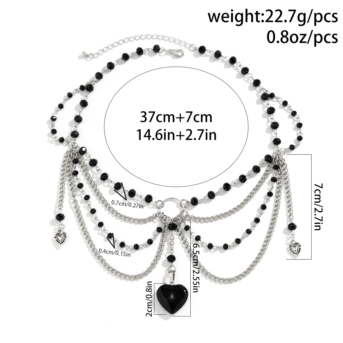 PuRui New Goth Crystal Beads Tassel Choker for Women Black Glass Heart Pendant Necklace Jewelry On The Neck Punk Girls Party