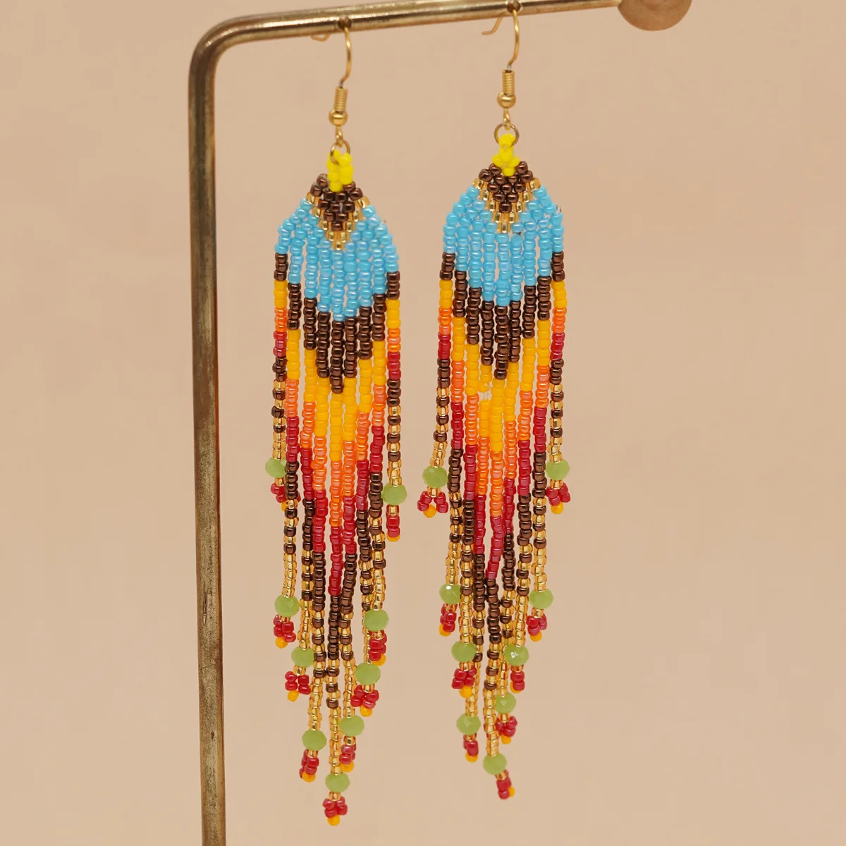 Rice bead earrings Tassel Originality Rainbow Crystal Hand knitting Gradient color Design Bohemia Alloy Fashion Beaded earrings