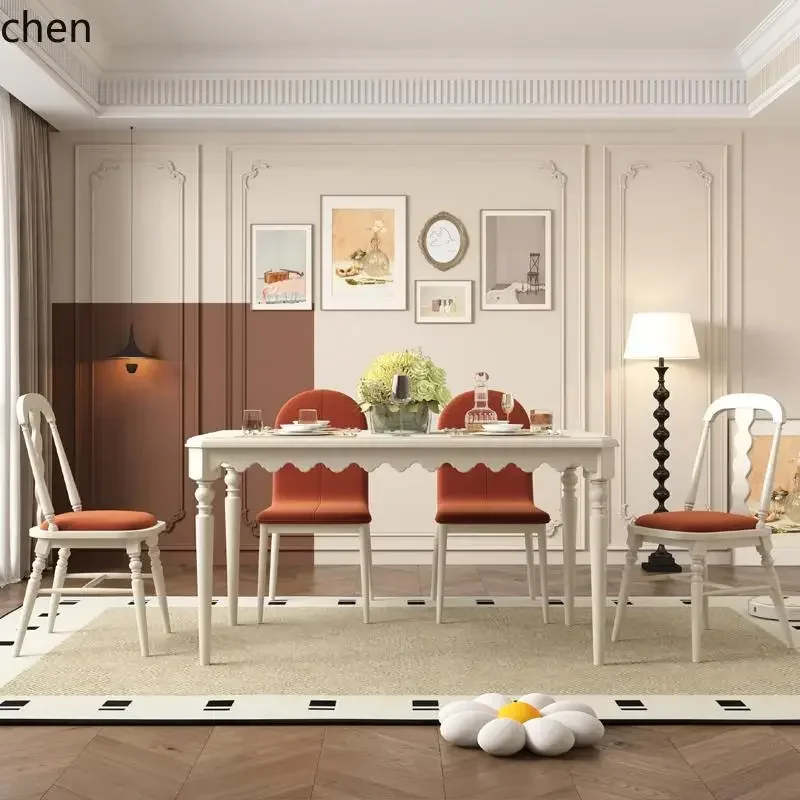 DSA solid wood household small apartment cream style dining table and chairs antique style dining table and desk dual-purpose