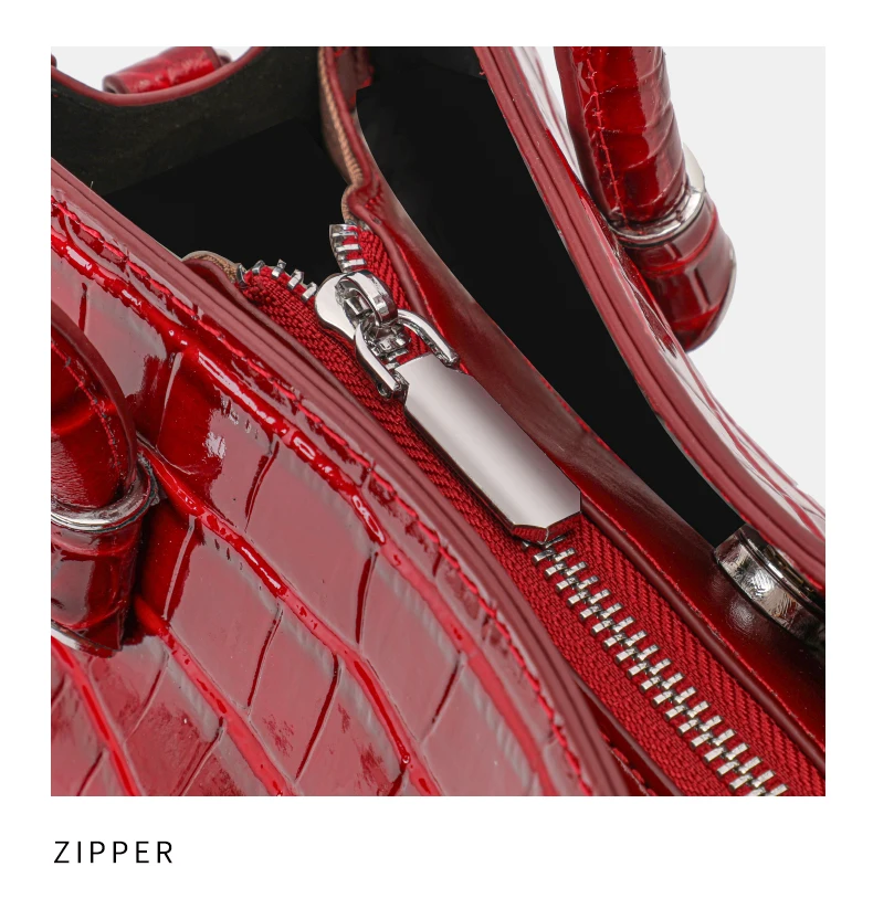 Echte Rindsleder-Handtasche mit Krokodilmuster für Damen, Glänzende Leder-Tragetasche, Tragbare Umhängetasche mit Mehreren Taschen für Pendlerinnen – Detail 13
