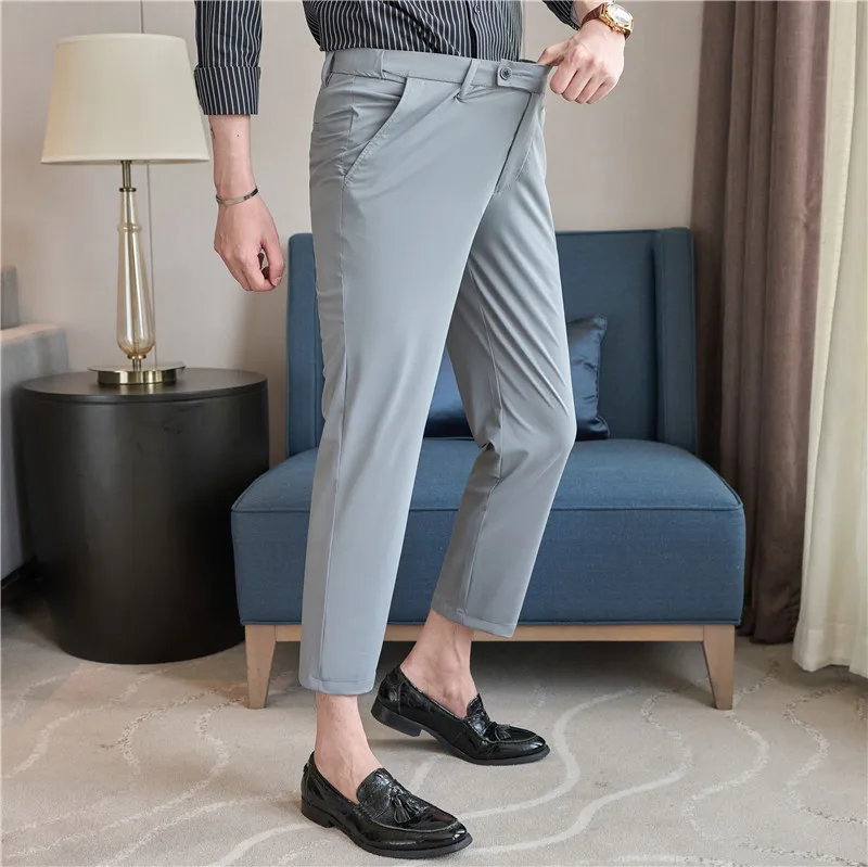 

Новые укороченные брюки для мужчин в стиле casual, эластичные летние облегающие брюки