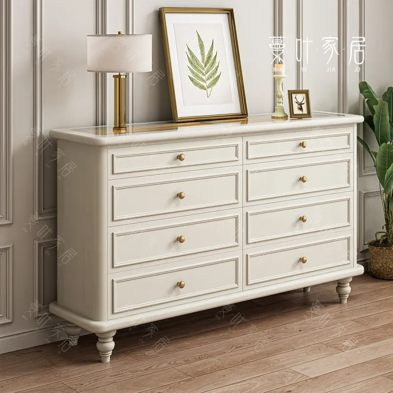 American Light Luxury Solid Wood 8 Drawer Cabinet Bedroom Bedside Storage Sofa Side Table Cream Style Wall Mounted Chest