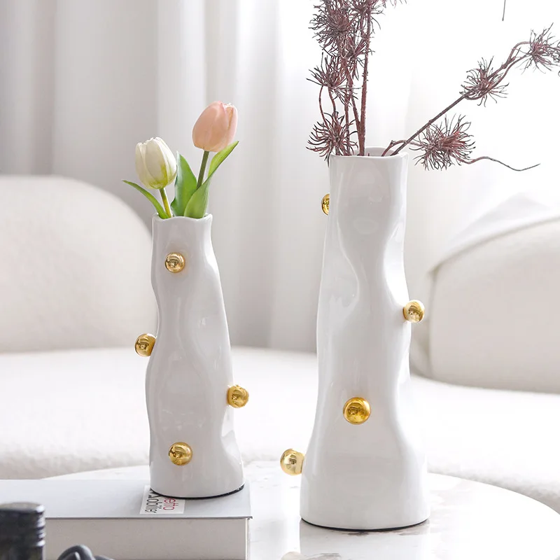 Golden Ball and White Bottle Resin Vase Creative Art Ornaments Home Desktop Ornaments Dry Flower Accessories Art Ornaments