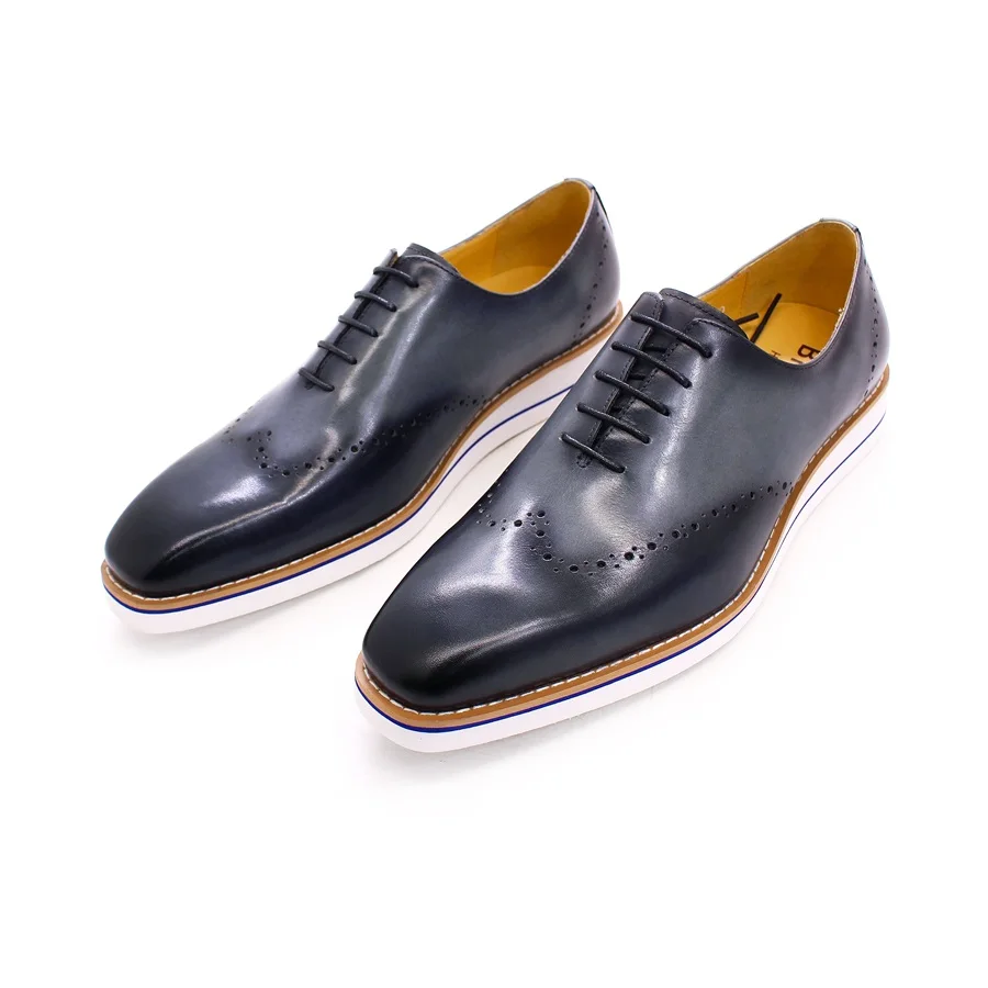 Genuine Leather Men\'s Casual Shoes Comfortable Lace-Up Brogue Handmade Flat Shoes Office Party Dating Formal Dress Men\'s Shoes