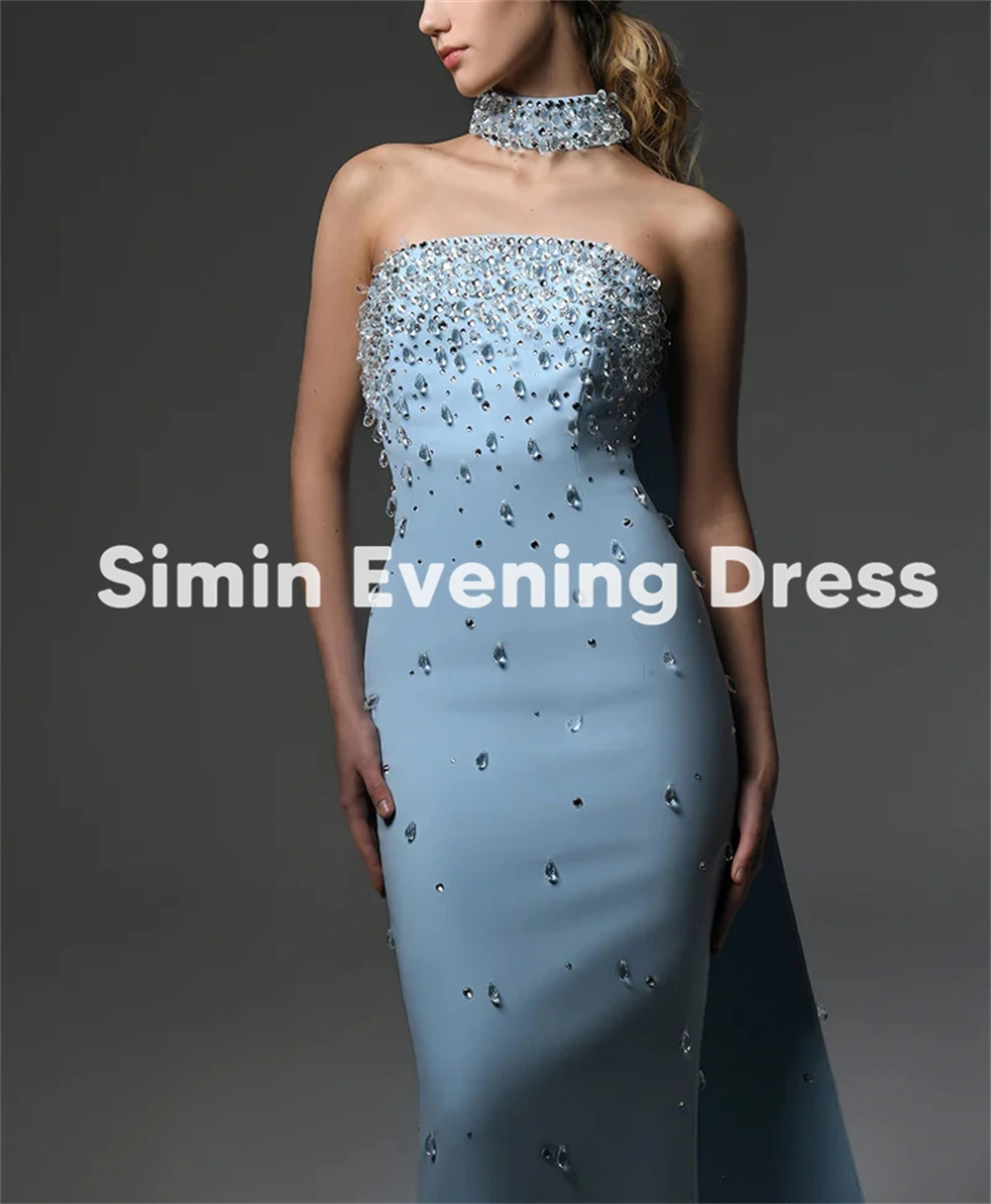 فساتين سهرة سعودية بحورية البحر بدون حمالات كريستال للنساء من Simin بدون أكمام مع أشرطة رسن بطول الأرض فساتين أنيقة 2025