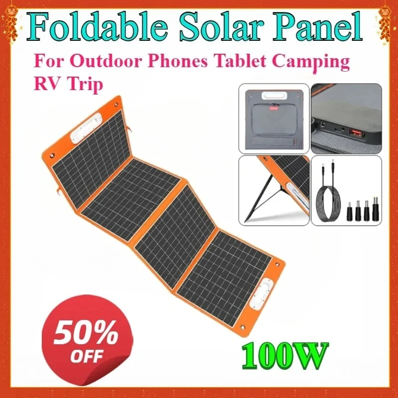

Solar Charger DC Output PD Type-c QC3.0 Emergency 100W Foldable Solar Panel Portable for Outdoor Phones Tablet Camping RV Trip