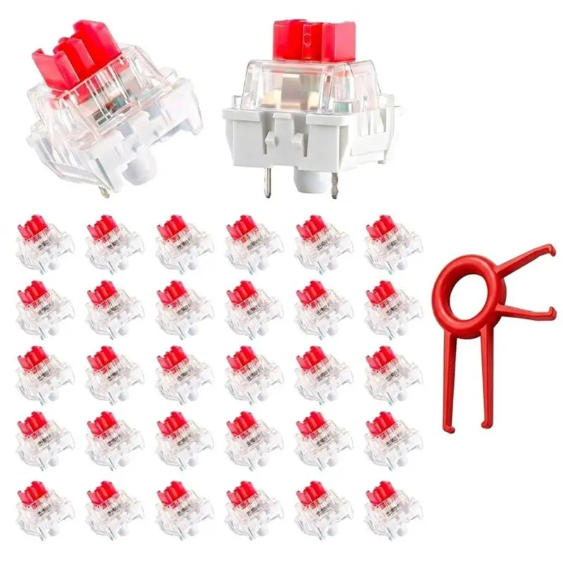 New Arrivals-Dustproof 3 Pin Red For Keyboard Clicker 50 Pcs DIY Mechanical For Keyboard Switches With Switch Puller For Keyboar