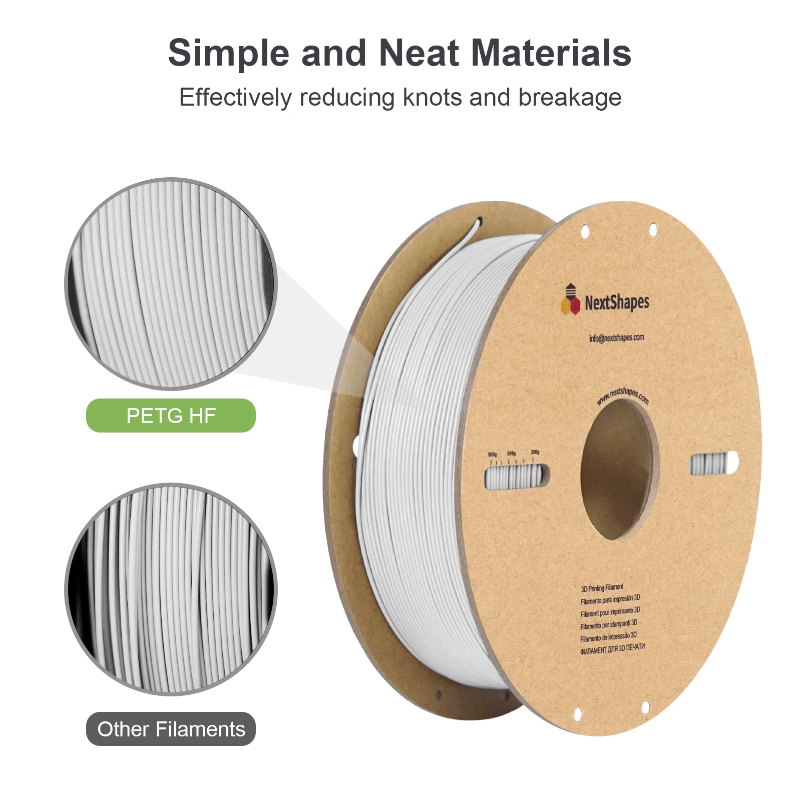 Filament PETG NextShapes 1,75±0,02mm do drukarek 3D, wysoka wytrzymałość, szpula 1KG, kompatybilny z drukarkami 3D Bambu Lab, Creality, Anycubic. — zdjęcie produktu 3