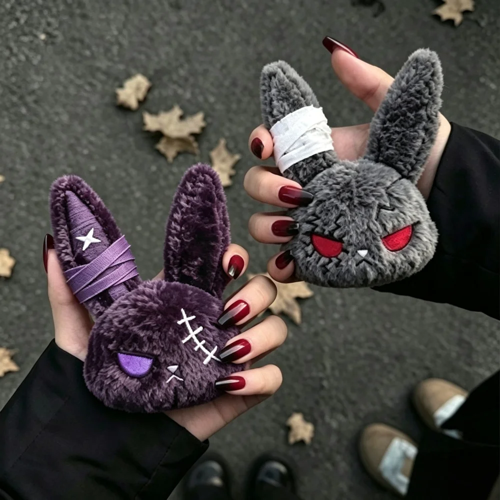 Halloween Gothic Bunny Plush Keychain RabbitBag Charm with Bandage Desian Kawaii Key Ring Pendant Car Bag Ornament Gift
