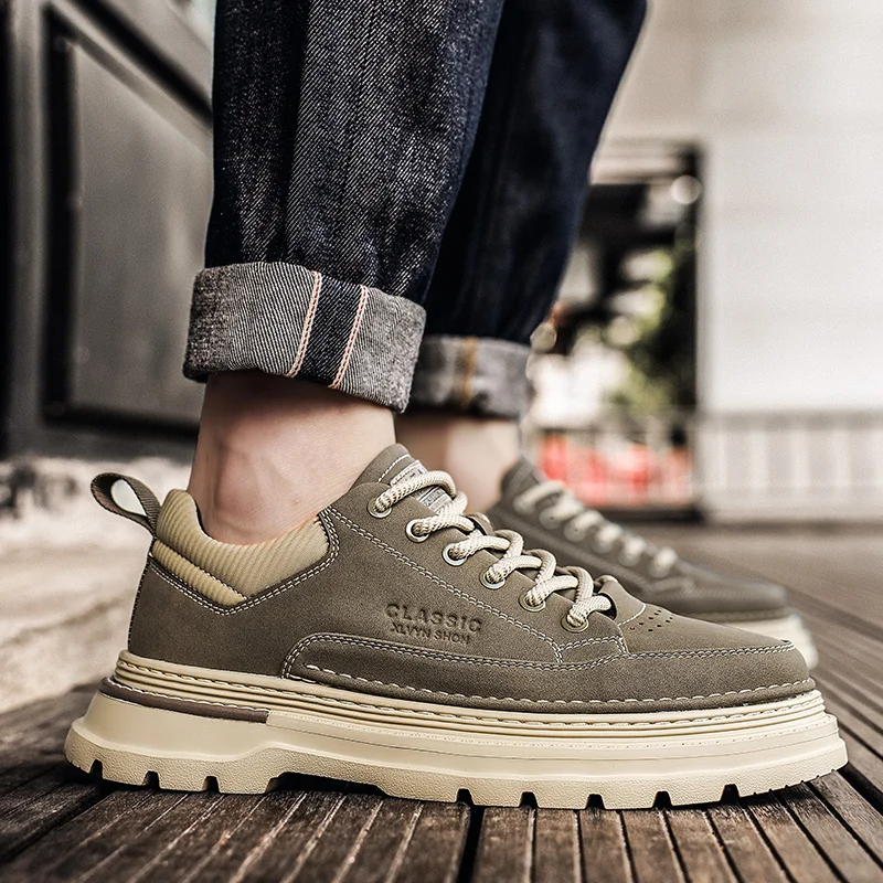 

Men's Shoes New Cargo Shoes Lace Up Retro British Fashion Shoes Men's Casual Leather Shoes Outdoor Temperament Sneakers