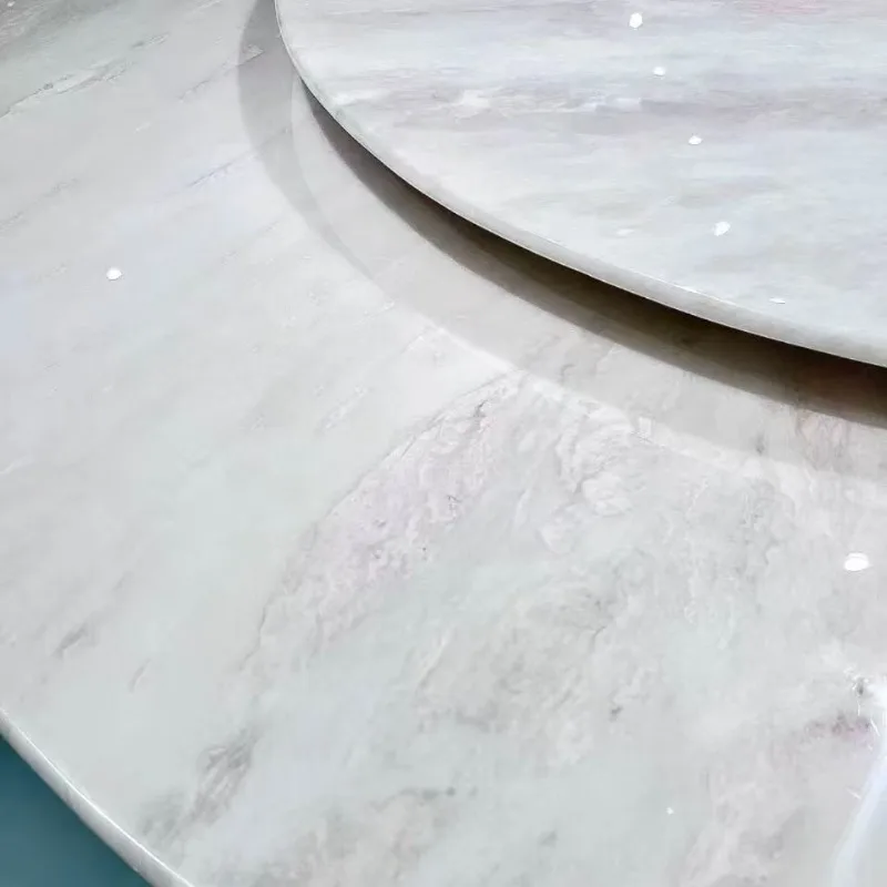 Modern minimalist stainless steel powder natural luxury stone round dining table Italian natural marble round dining table 5