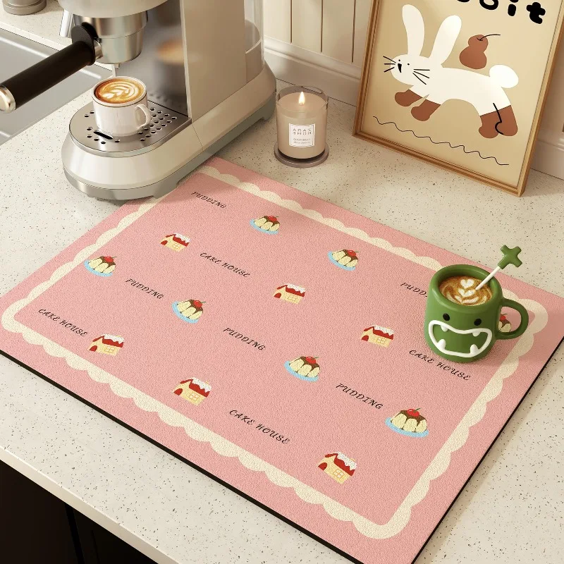 Kawaii Cupcake Checkerboard Kitchen Super Absorbent Mat Dish Draining Mat Drying Mat Quick Dry Drain Pad Kitchen Placemat