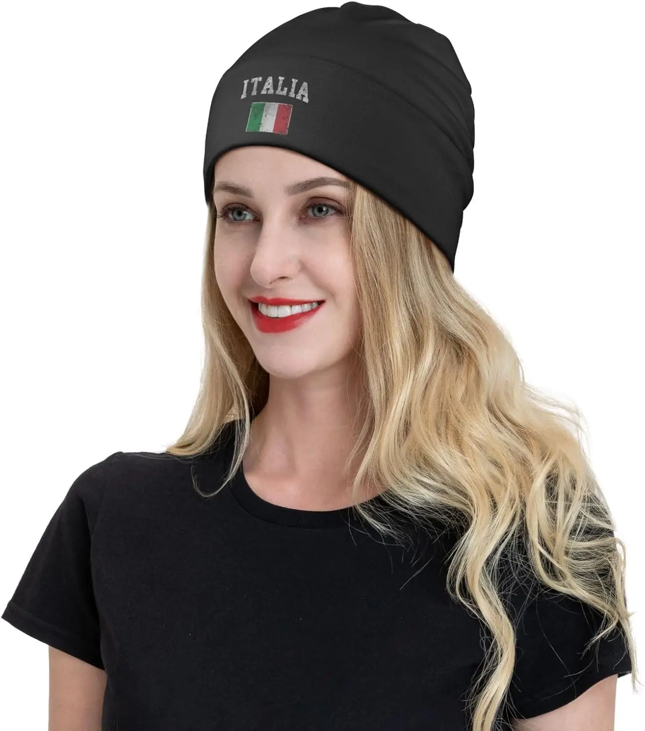 Funny-Italia-Italian-Italy-Flag Gifts for Women Men Black Slouchy Beanie Hats Chemo Caps for Women and Men Hedging Hat 6