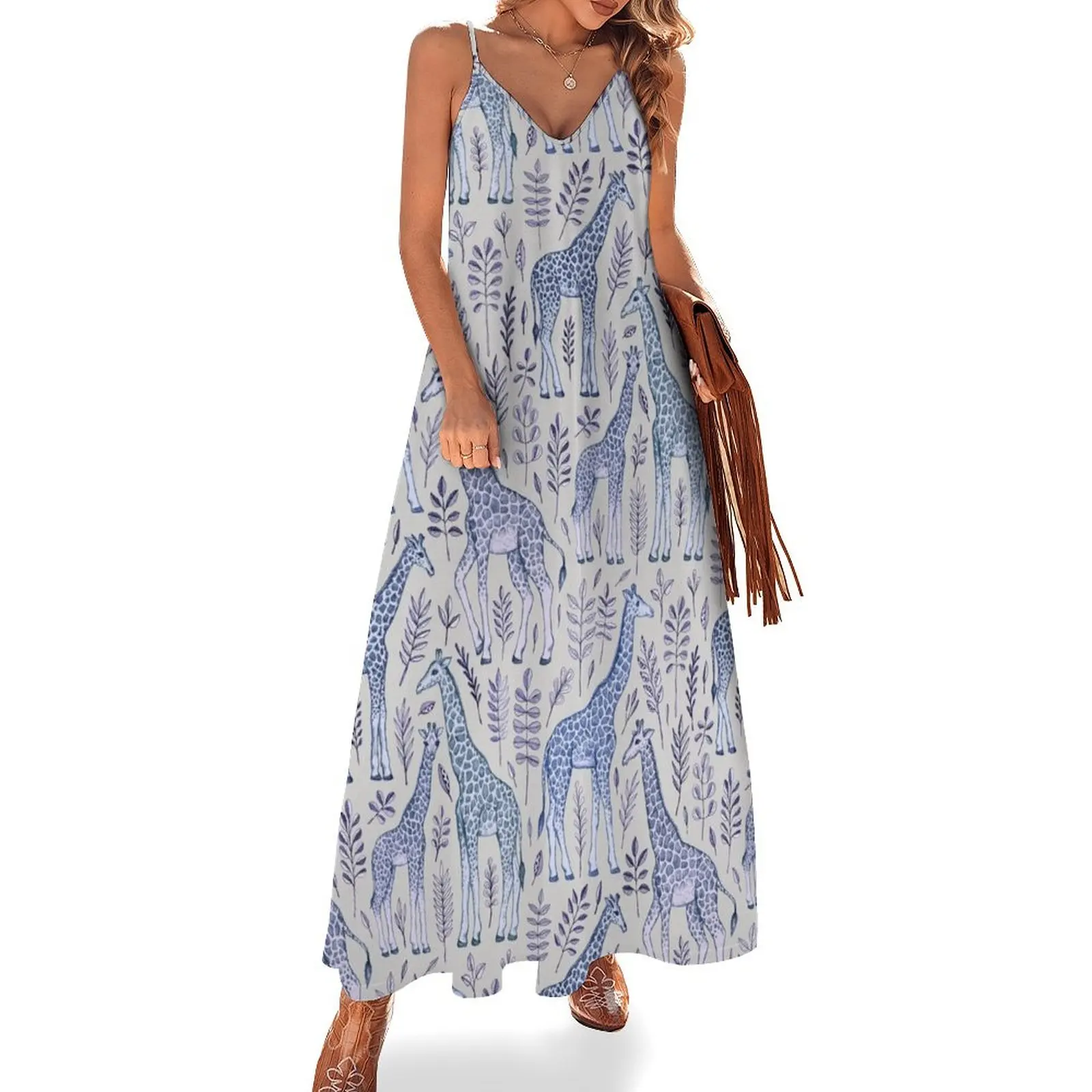 

Blue Giraffe Pattern Sleeveless Dress evening dresses women clothes