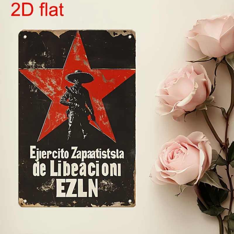 - Vintage Metal Wall Sign EZLN Liberationist Star Design, es, Durable Pre-Drilled Decorative Plaque for Home, Office, Garden