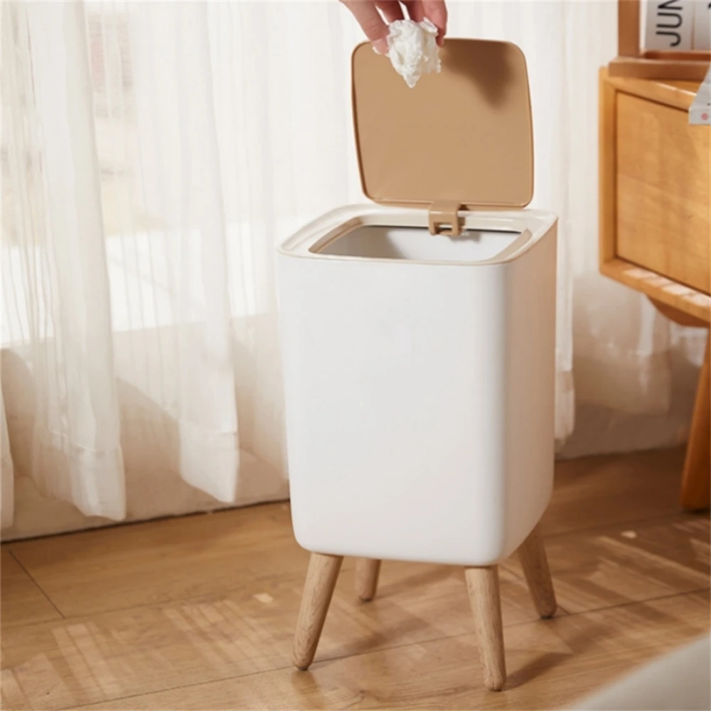 White Simple Fashion Trash Can Press Odor Seal Trash Storage Bin For Kitchen, Living Room, Toilet, Office Waste Paper Basket