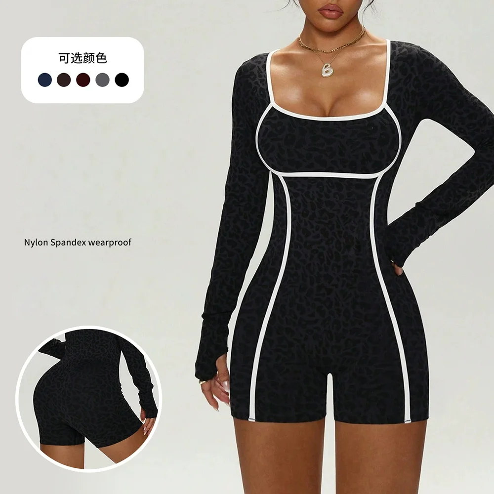 Seamless One-Piece Yoga Wear Sports Elastic Vest Women Color-Blocking Tight Backless One-Piece Fashion Sexy Long-Sleeved Cloth