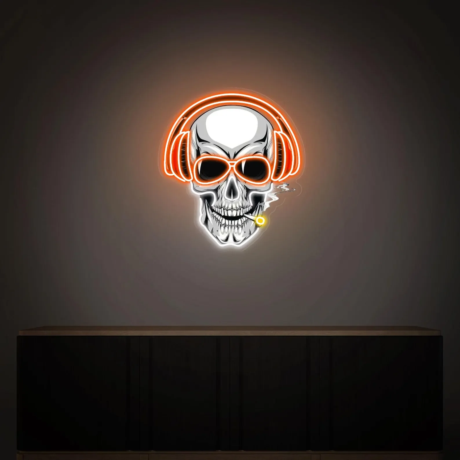 

Skull Head with Headphone Neon Signs, Smoking Skull Neon Sign, Skull Neon Sign Decor, UV Printing Neon Signs
