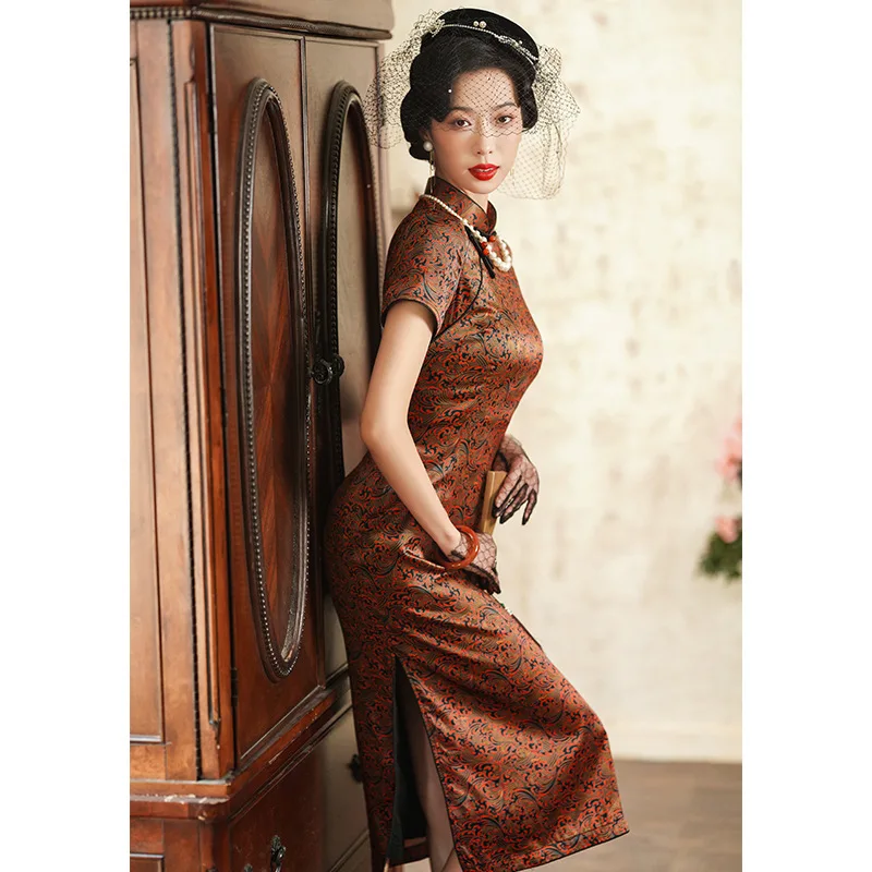 High Quality Temperament Short Sleeve Real Silk Cheongsam Qipao Improved Daily Retro the Republic of China Style