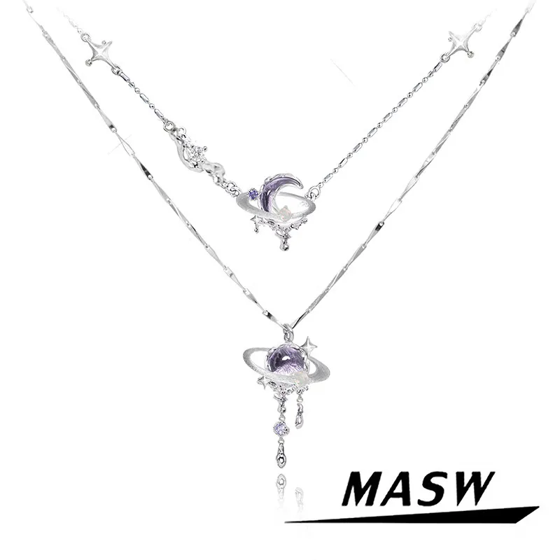 

MASW Original Design Temperament Delicate Purple Moon Necklace For Women 2025 Trend New Modern Jewelry Fine Accessories