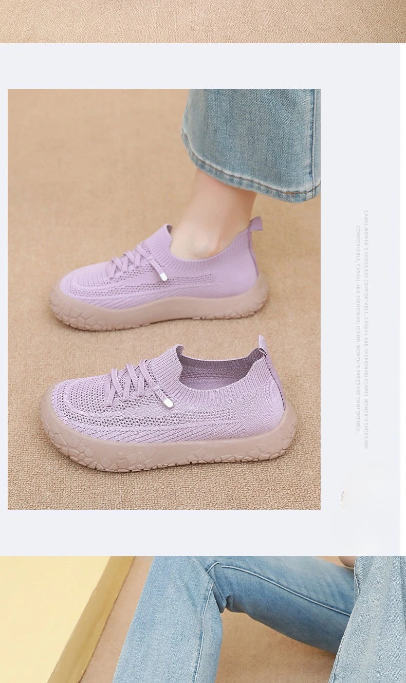 Damen-Stricksocken-Sneaker, atmungsaktives, hohles, fliegengewebtes Obermaterial, rutschfeste, rockartige Textur, dicke Sohle, leichte, lässige Wanderschuhe – Detail 18
