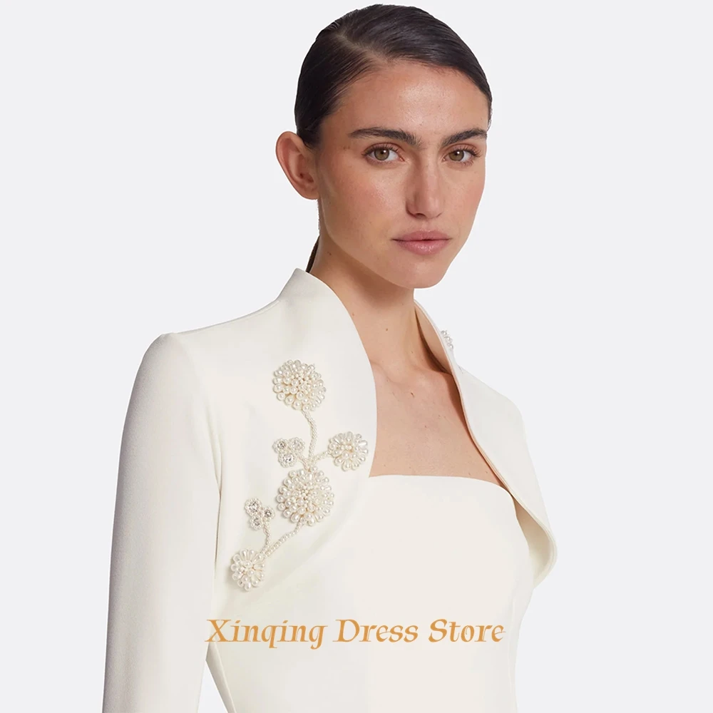 Ivory Jersey Evening Dress Mermaid Luxury Pearls Strapless Homecoming Dresses Customized Formal Bridal Party Gowns فساتين image 6