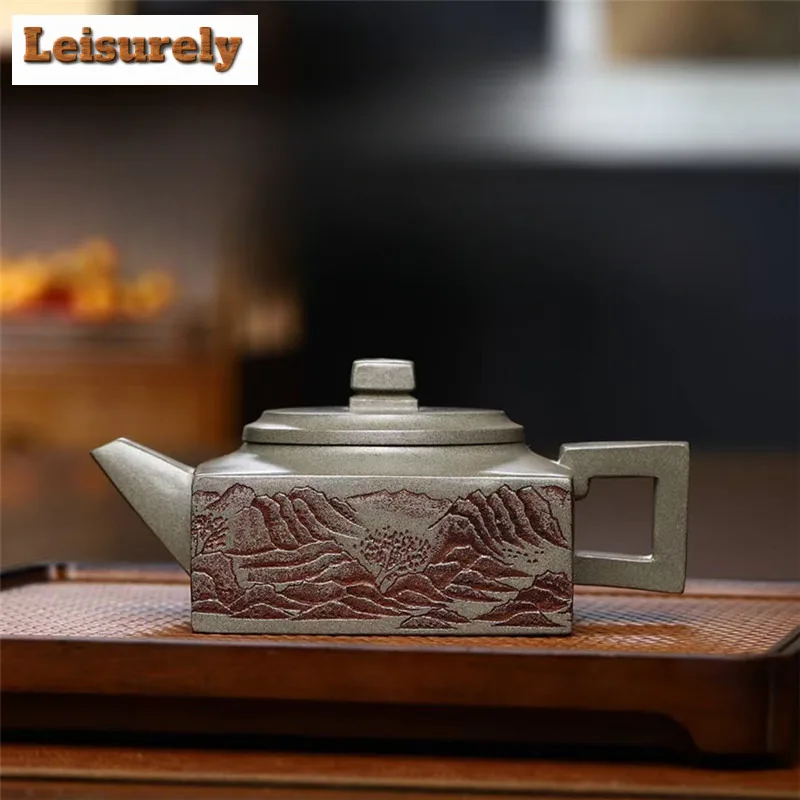 

250 мл Исинский фиолетовый глиняный чайник, квадратный горшок ручной работы, необработанная руда, крабовая ракушка, голубой грязевой чайник для заваривания чая с фильтром Zisha, подарок