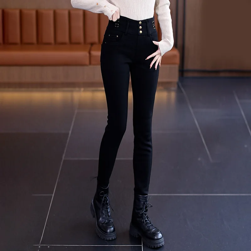 جينز بخصر مطاطي للنساء لخريف 2023 عالي الخصر بقصة ضيقة أنيق ومتعدد الاستخدامات #1