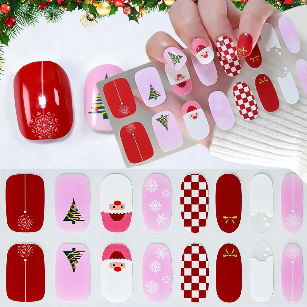 16枚入り クリスマス サンタクロース ジェルネイルアートステッカー 雪の結晶 クリスマスツリー ベーキング不要 ネイルラップ 冬 新年 マニキュア用