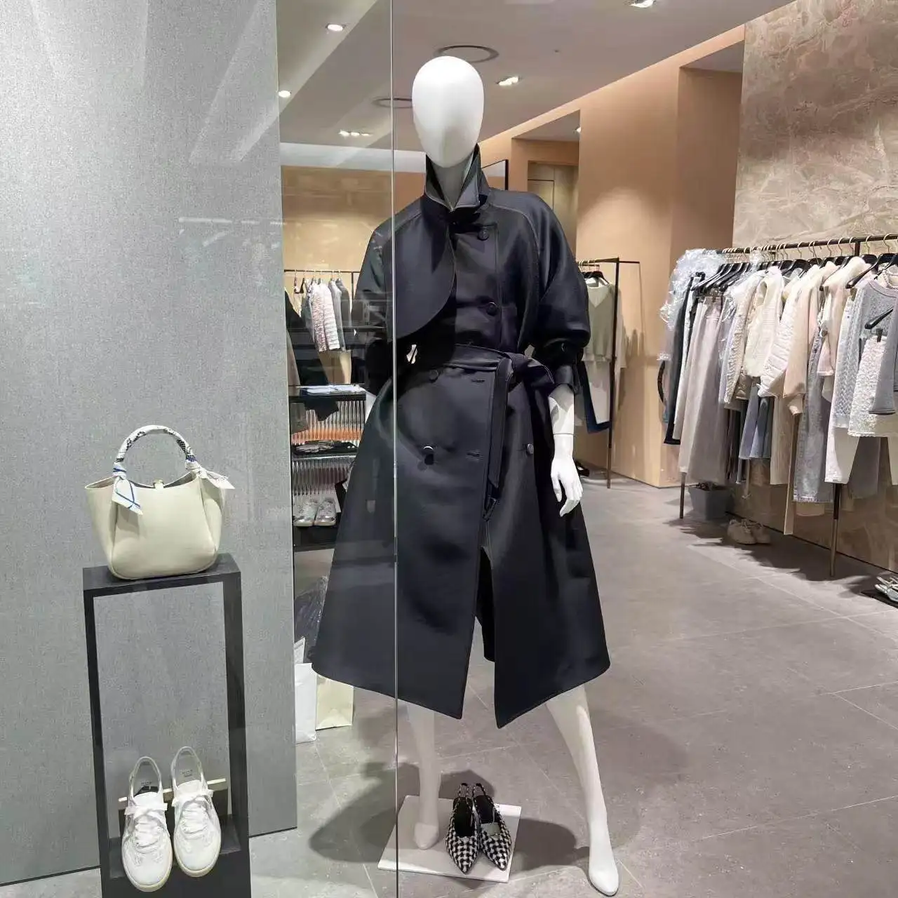 

MICOAT Pure Original Long Length oulder Insertion Double Breasted Belted Glossy Long Coat for Women Commute Sle Color