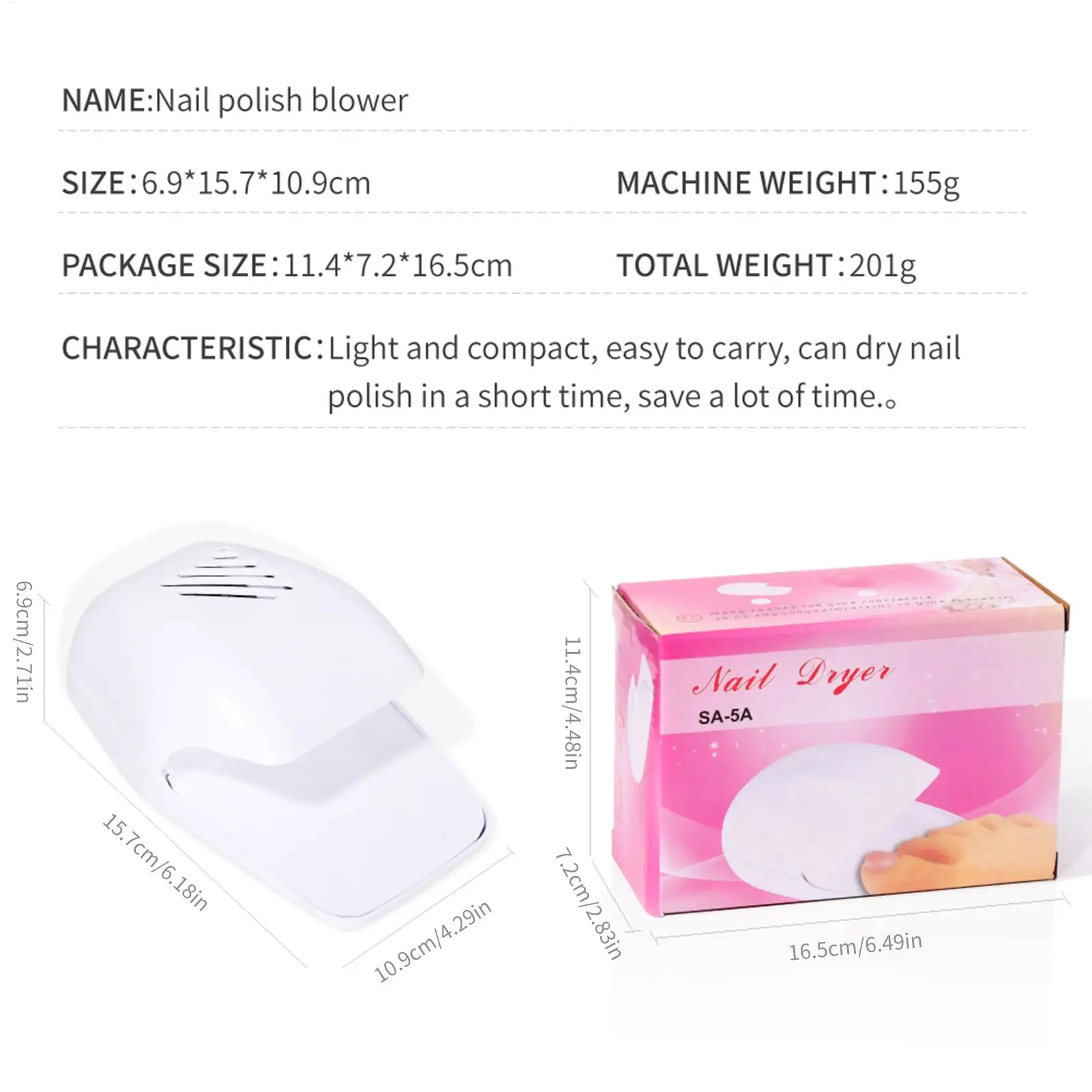 مجفف مروحة الأظافر، مجفف مروحة الأظافر، مجفف الأظافر لطلاء الأظافر العادي، غراء الأظافر، عملية مفتاح واحد #6