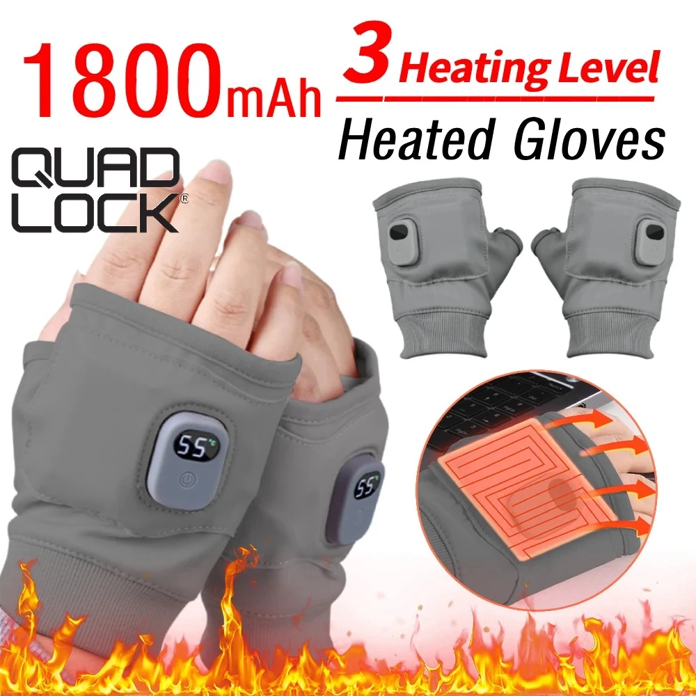

QUAD LOCK Electric Heated Gloves 3 Heating Levels Rechargeable Heating Hand Warmers Thermal Gloves for Outdoor Skiing Walking